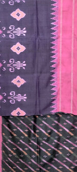 sjaal vintage gerecyclede ikat zijde dubbel 6-fuchsia/paars/zwart