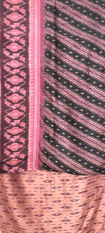 sjaal vintage gerecyclede ikat zijde dubbel 5-paars/roze/koraal/zwart
