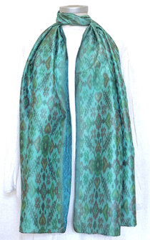 sjaal vintage gerecyclede ikat zijde 1- aqua