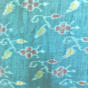 sjaal vintage gerecyclede ikat zijde 2- turquoise/geel