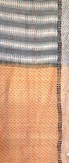 sjaal kantha zijde reversible 1- jeans blauw/steenoranje/roze