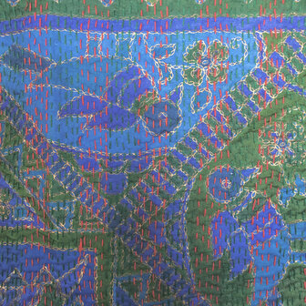 sjaal kantha zijde reversible 4-blauw/paars/goud