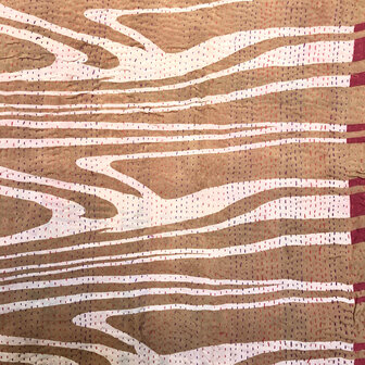 sjaal kantha zijde reversible 5-bruin/roze/rood graphic