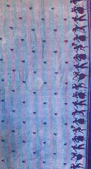 sjaal kantha zijde reversible 7- aqua/lila