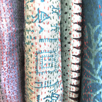 sjaal kantha zijde reversible 7- aqua/lila