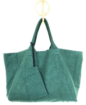 BINNENKORT WEER LEVERBAAR- tas / shopper met etui 2- petrol groen