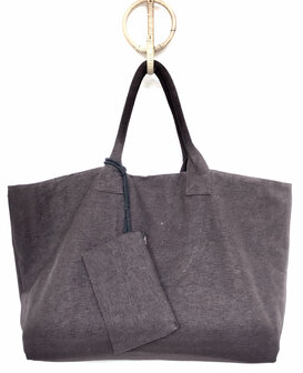 tas / shopper met etui 5- aubergine bruin/paars