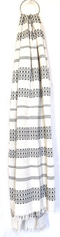 sjaal/omslagdoek etnic  XL katoen grof 1-zwart/off-white