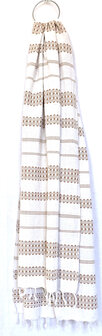 sjaal/omslagdoek etnic  XL katoen grof 3- mosterd/off-white