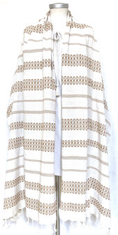 sjaal/omslagdoek etnic  XL katoen grof 3- mosterd/off-white