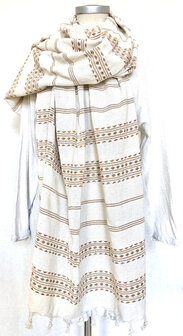 sjaal/omslagdoek etnic  XL katoen grof 3- mosterd/off-white