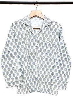 pyjamaset blockprint katoen 2- lichtgroen/blauw