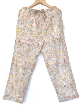 pyjamaset blockprint katoen 3- warm beige/pastel