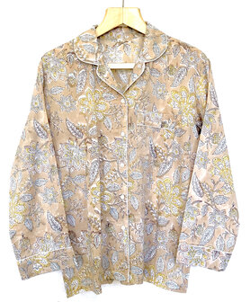 pyjamaset blockprint katoen 3- warm beige/pastel