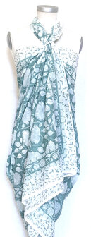 sjaal/pareo/sarong voilekatoen met hand-blockprint 1- aqua