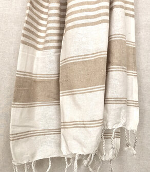 grote katoenen bad-, hammam- of stranddoek streep 1- beige