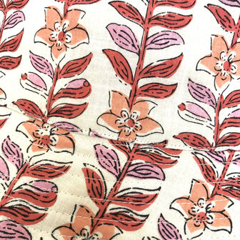 zonnehoedje reversible katoen met hand-blockprint 2- roze/rood