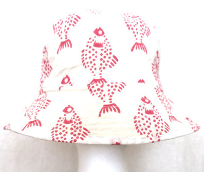 zonnehoedje reversible katoen met hand-blockprint 2- roze/rood
