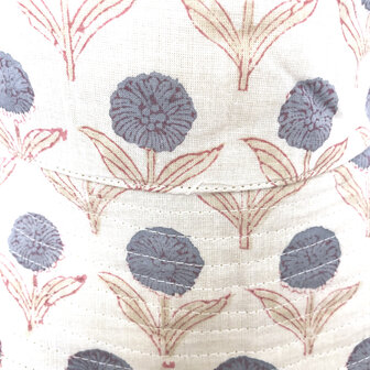 zonnehoedje reversible katoen met hand-blockprint 3- blauw/jungle