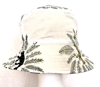 zonnehoedje reversible katoen met hand-blockprint 3- blauw/jungle