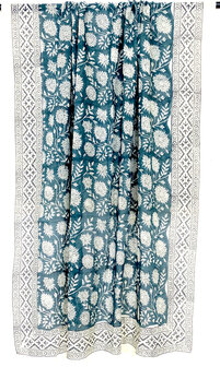  sjaal/pareo/sarong voilekatoen met hand-blockprint ethnic 3- petrol/d.grijs