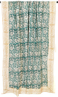  sjaal/pareo/sarong voilekatoen met hand-blockprint ethnic 4-emerald/oker