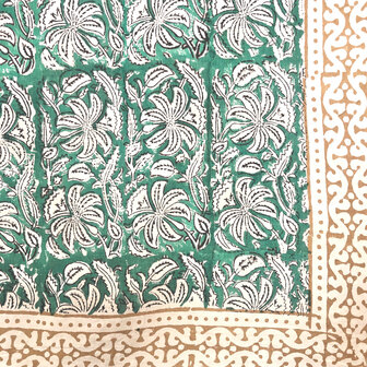  sjaal/pareo/sarong voilekatoen met hand-blockprint ethnic 4-emerald/oker