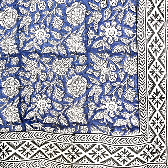  sjaal/pareo/sarong voilekatoen met hand-blockprint ethnic 6- koningsblauw/d.grijs