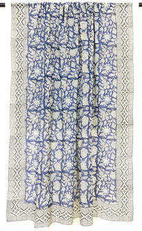  sjaal/pareo/sarong voilekatoen met hand-blockprint ethnic 6- koningsblauw/d.grijs