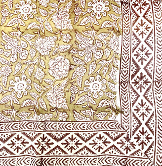  sjaal/pareo/sarong voilekatoen met hand-blockprint ethnic 7-khaki/d.rood