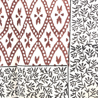  sjaal/pareo/sarong voilekatoen met hand-blockprint ethnic 12-roest/zwart