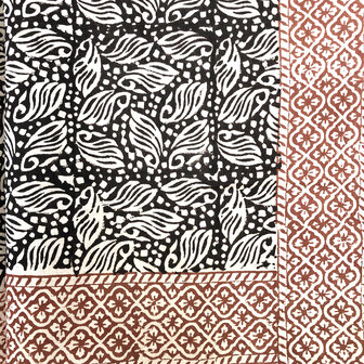  sjaal/pareo/sarong voilekatoen met hand-blockprint ethnic 13-zwart/roest
