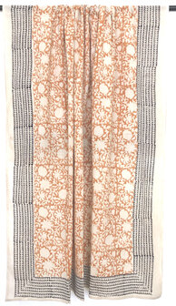  sjaal/pareo/sarong voilekatoen met hand-blockprint ethnic 14-koraal-oranje/zwart