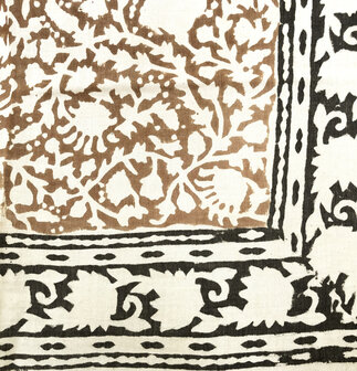  sjaal/pareo/sarong voilekatoen met hand-blockprint ethnic 15- hazelnoot/zwart