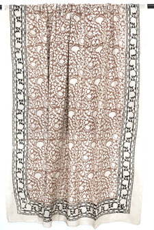  sjaal/pareo/sarong voilekatoen met hand-blockprint ethnic 15- hazelnoot/zwart