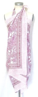 sjaal/pareo/sarongvoilekatoen met hand-blockprint 7 roze/ rood