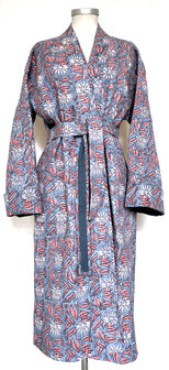 ochtendjas/kimono quilted katoen 20- rood-blauw