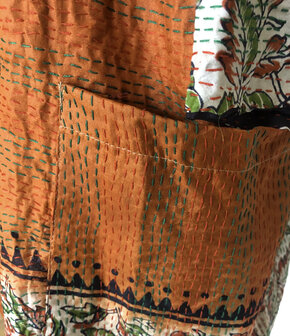  jasje basic kantha gerecyclede zijde 3-steenoranje/blaadjes