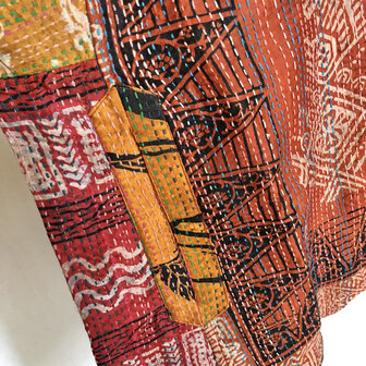jacket reversible kantha oversized recycled silk 13- rood-steenoranje-brons