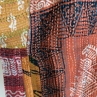 jacket reversible kantha oversized recycled silk 13- rood-steenoranje-brons