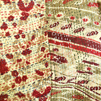  jacket reversible kantha oversized recycled silk 15- rood-groen-geel/bruin