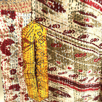  jacket reversible kantha oversized recycled silk 15- rood-groen-geel/bruin