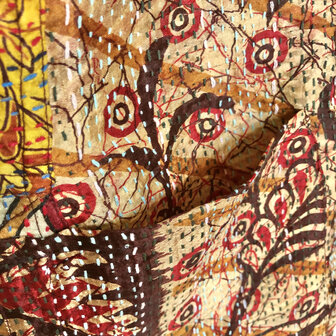  jacket reversible kantha oversized recycled silk 15- rood-groen-geel/bruin