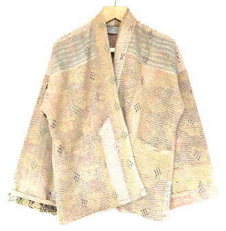 GERESERVEERD- jasje kantha quilt 4- goud beige/roze pastel- geborduurd