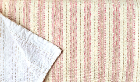 sprei new kantha 1 pers. handdoorgestikt botergeel met streep