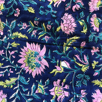  tote bag/tas katoen handblockprint 1- blauw/roze