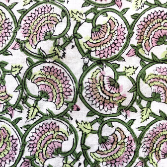  tote bag/tas katoen handblockprint 2- roze/groen