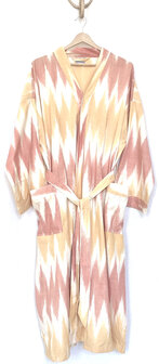 Kimono katoen ikat geweven 2- vaalrood/zacht maisgeel