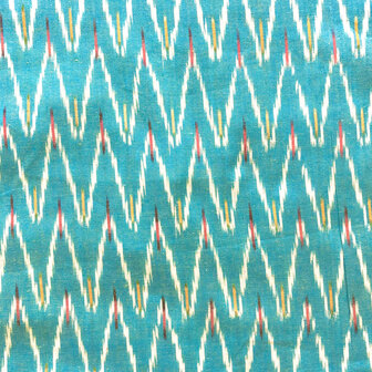 Kimono katoen ikat geweven 3- turquoise/geel/rood
