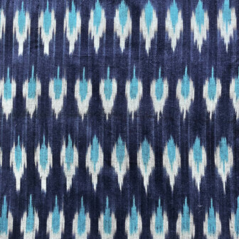 Kimono katoen ikat geweven 5- marineblauw/turquoise/wit